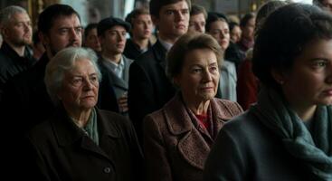 A captivating scene of diverse faces gazing intently, capturing a moment of collective attention and unity photo