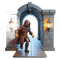 serene rustic A Cunning Rogue Sneaking Through a Dimly professional png