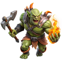 stunning vintage A Fierce Orc Warrior Wielding a Flaming A high resolution png