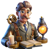 serene classic A Portrait of a Steampunk Inventor with G premium png