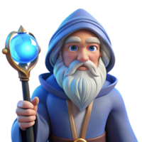 serene artistic Portrait of a Wise Old Wizard with a Lon premium png
