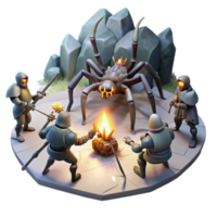 magnificent minimalist A Group of Knights Battling a Giant Spider genuine png