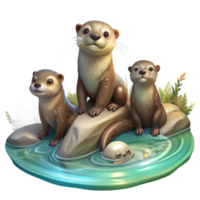 beautiful artistic A Family of Playful Otters Frolicking In professional png