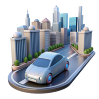 dramatic contemporary A Self Driving Car Navigating a Busy Ci high resolution png