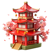 elegant artistic A Traditional Japanese Pagoda Vibrant Red high resolution png