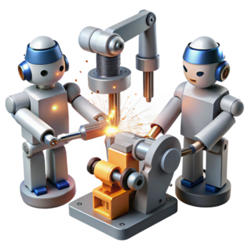 elegant samtida en grupp av robotar samarbetande på en com hög kvalitet png