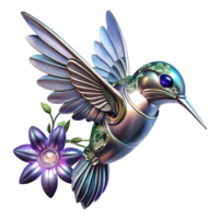 dramatic creative Chrome Robotic Hummingbird Hovering 4K png