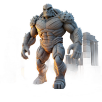 elegant creative A Colossal Golem Striding Through a Ruine detailed png