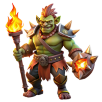 dramatic minimalist Orc Chieftain with Flaming Sword high resolution png