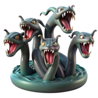 serene minimalist A Hydra Rising from a Murky Swamp Its Mul detailed png