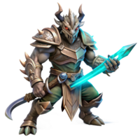 serene minimalist A Fierce Dragonborn Warrior Wielding a Glo premium png