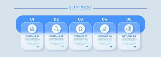Design template for infographic labels with icons and 5 options or steps. Suitable for process diagrams, presentations, workflow layouts vector