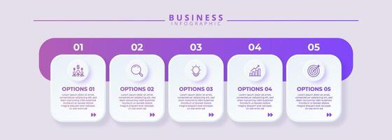 Infographic template featuring 5 steps with icons, designed for business concepts. Ideal for presentations, banners vector