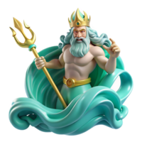 wonderful vintage Poseidon Commanding the Waves with His Tr premium png