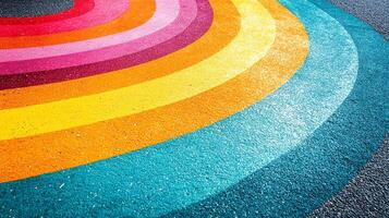 Bright and vibrant rainbow arcs painted on asphalt create a captivating, colorful visual experience photo
