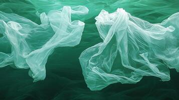 Breathtaking waves of translucent fabric float gracefully in a serene oceanic palett photo