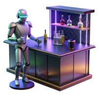 stunning vintage Robot Bartender Futuristic Bar Scene premium png