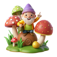 serene rustic A Whimsical Gnome Riding a Giant Snail T high quality png
