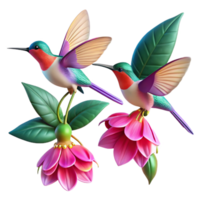 beautiful abstract Three Hummingbirds Hovering Around a Vibra premium png
