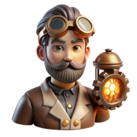 stunning minimalist Portrait of a Steampunk Inventor with Gog original png