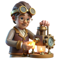 serene minimalist A Lone Steampunk Inventor Goggles Down professional png