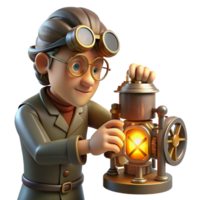 serene vintage A Lone Steampunk Inventor Goggles Down detailed png