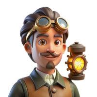 vibrant creative Portrait of a Steampunk Inventor with Gog premium png