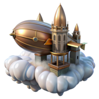 extraordinary classic Steampunk Zeppelin over Cloudy City high quality png
