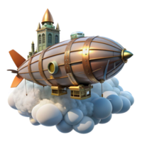 magnificent classic Steampunk Zeppelin over Cloudy City high resolution png