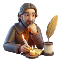 dramatic minimalist Portrait of a Writer with a Quill and Par authentic png