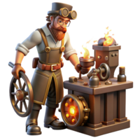 vibrant abstract A Scene of a Steampunk Inventor Working O high quality png