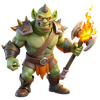 impressive rustic A Fierce Orc Warrior Wielding a Flaming B detailed png