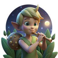 elegant artistic A Mischievous Pixie Playing a Flute in A detailed png