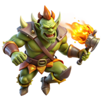 extraordinary artistic A Fierce Orc Warrior Wielding a Flaming premium png