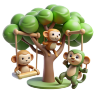 magnificent vintage A Group of Monkeys Swinging Through The high quality png