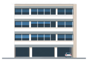 A modern multistory office building with many rectangular windows png