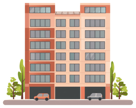 uma alta apartamento construção com múltiplo pavimentos e carros abaixo png