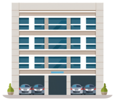 A modern style building includes parking and several automobiles png