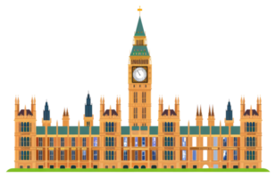 A detailed illustration of a large building with a clock tower png