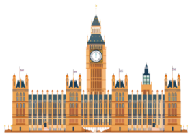 A stylized illustration of a large building with clock tower png