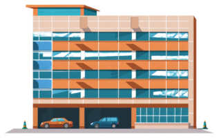 A modern building with several windows and vehicle parking bays png