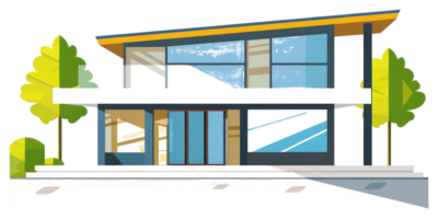 A modern two story house with trees and a simple design png