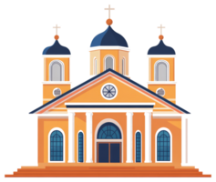 A colorful illustration of a church building with cross symbols png