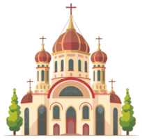 A large ornate church building stands tall with multiple domes and crosses png