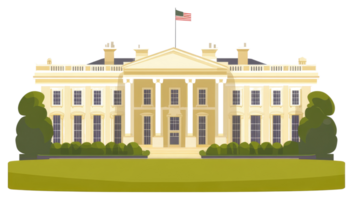 The illustration depicts a large building with a flag and trees png