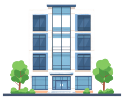 A modern style building with many glass windows and trees png