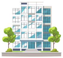 A clean modern building with trees and multiple windows appears png