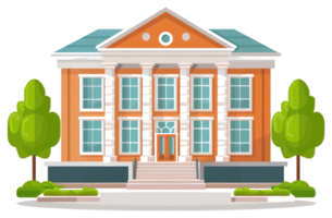 A stately building with columns trees and symmetrical design png
