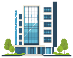 Modern stylized illustration of a large office building with trees png