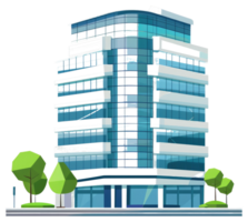 Modern stylized building with many glass windows and some trees png